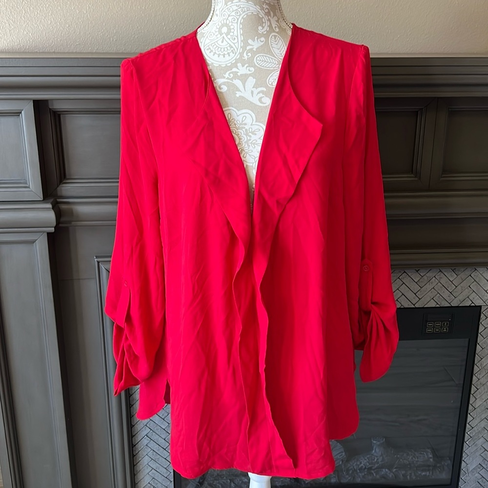 • Tacera red long plunge polyester top, L •
